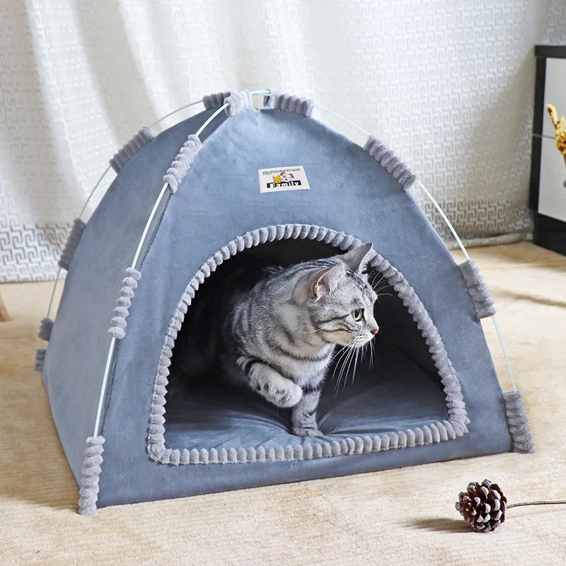 Foldable Cat House Tent with Soft Bed