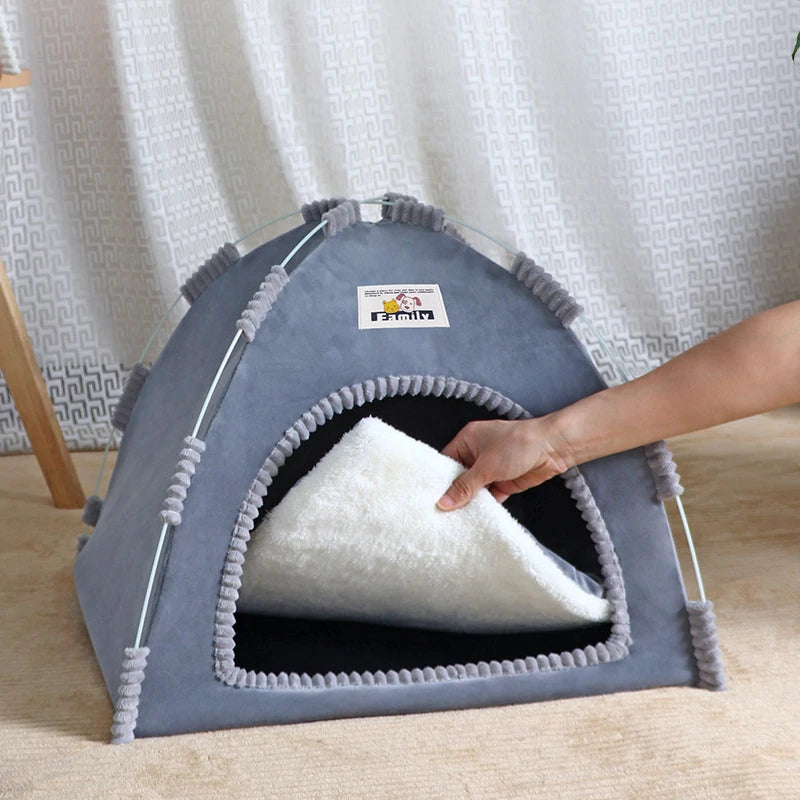 Foldable Cat House Tent with Soft Bed