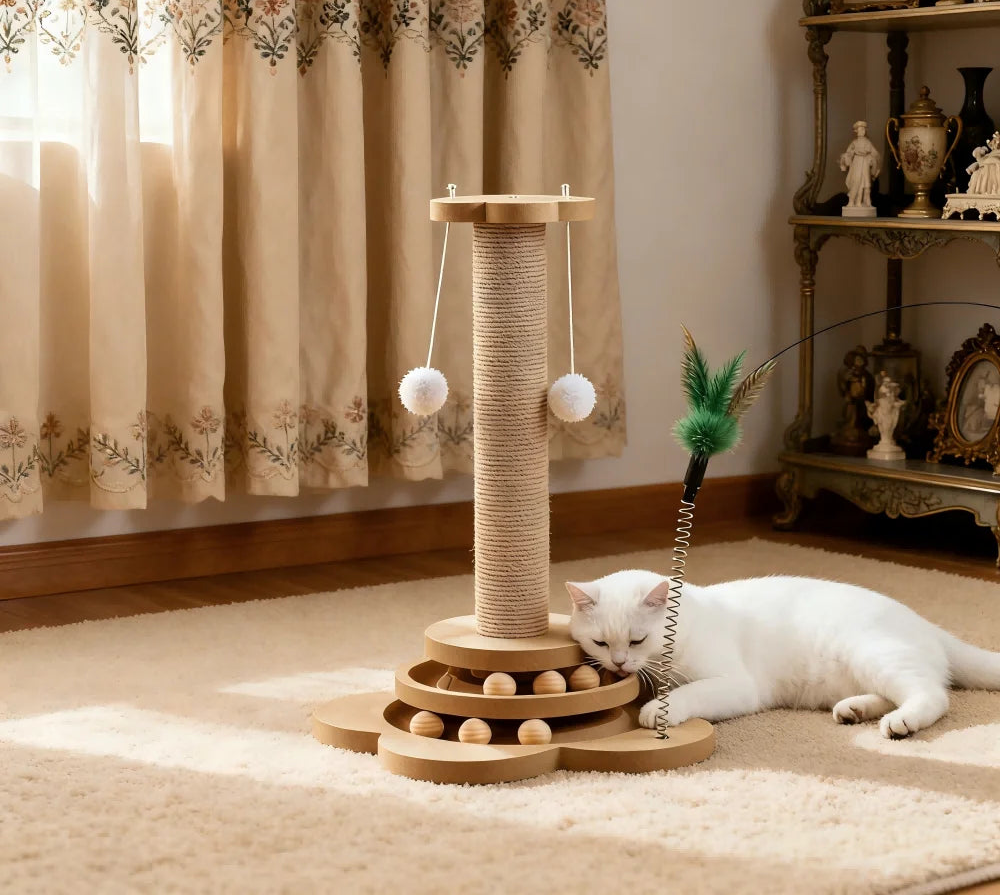 Wooden Cat Turntable Scratcher & Play Toy