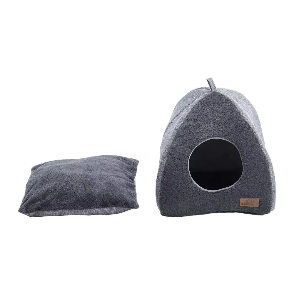 Triangular Plush Cat House with Soft Bed