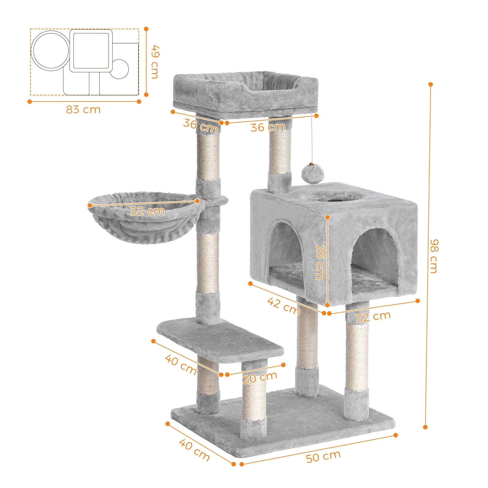 96cm Cat Tower with Scratching Posts & Condo