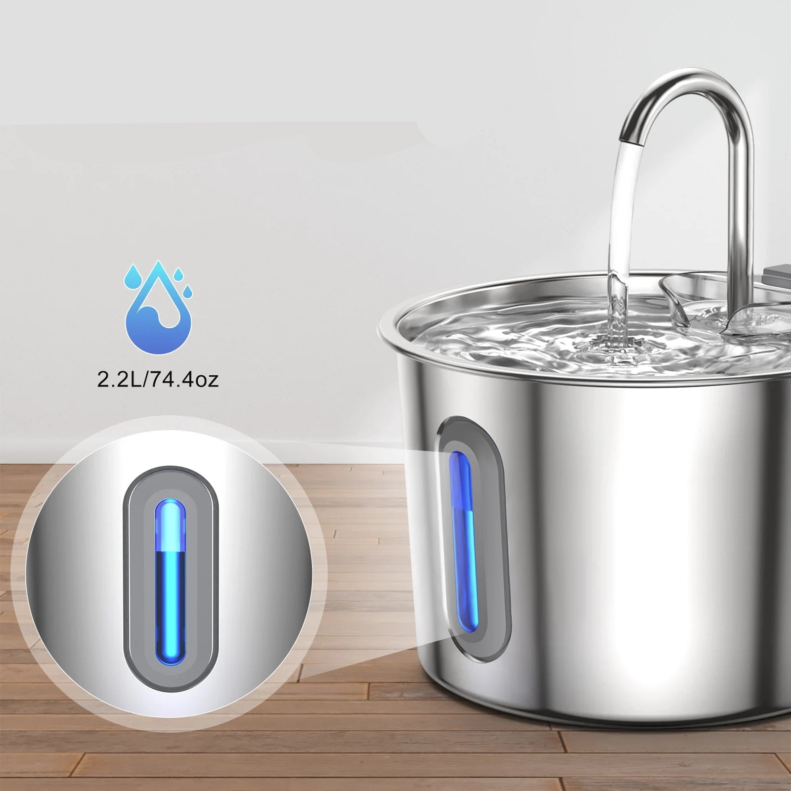 2.2L Smart Stainless Steel Cat Water Fountain