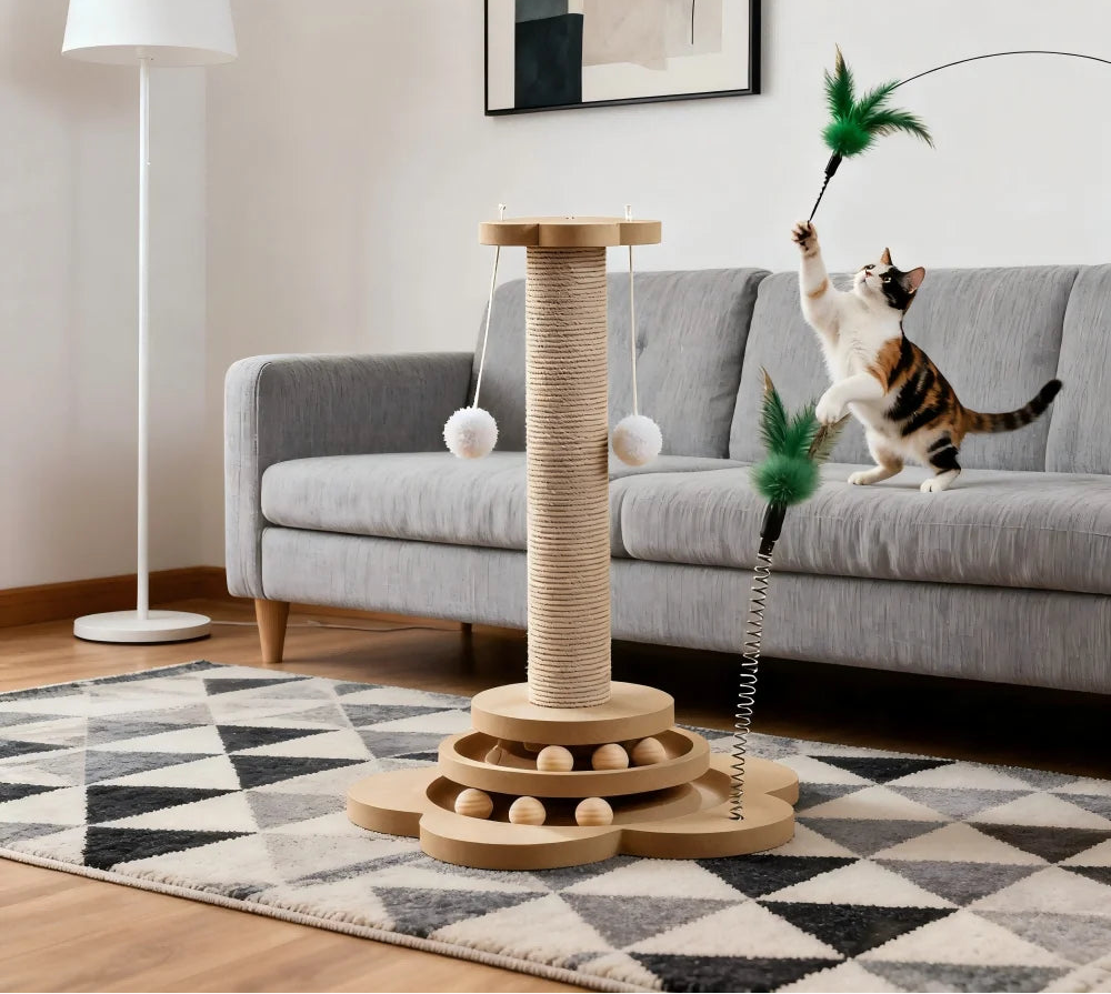 Wooden Cat Turntable Scratcher & Play Toy
