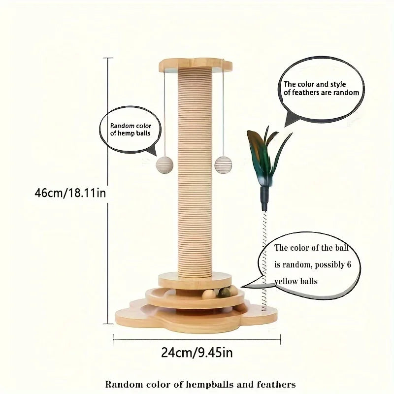 Solid Wood Cat Turntable Scratcher & Teaser Toy