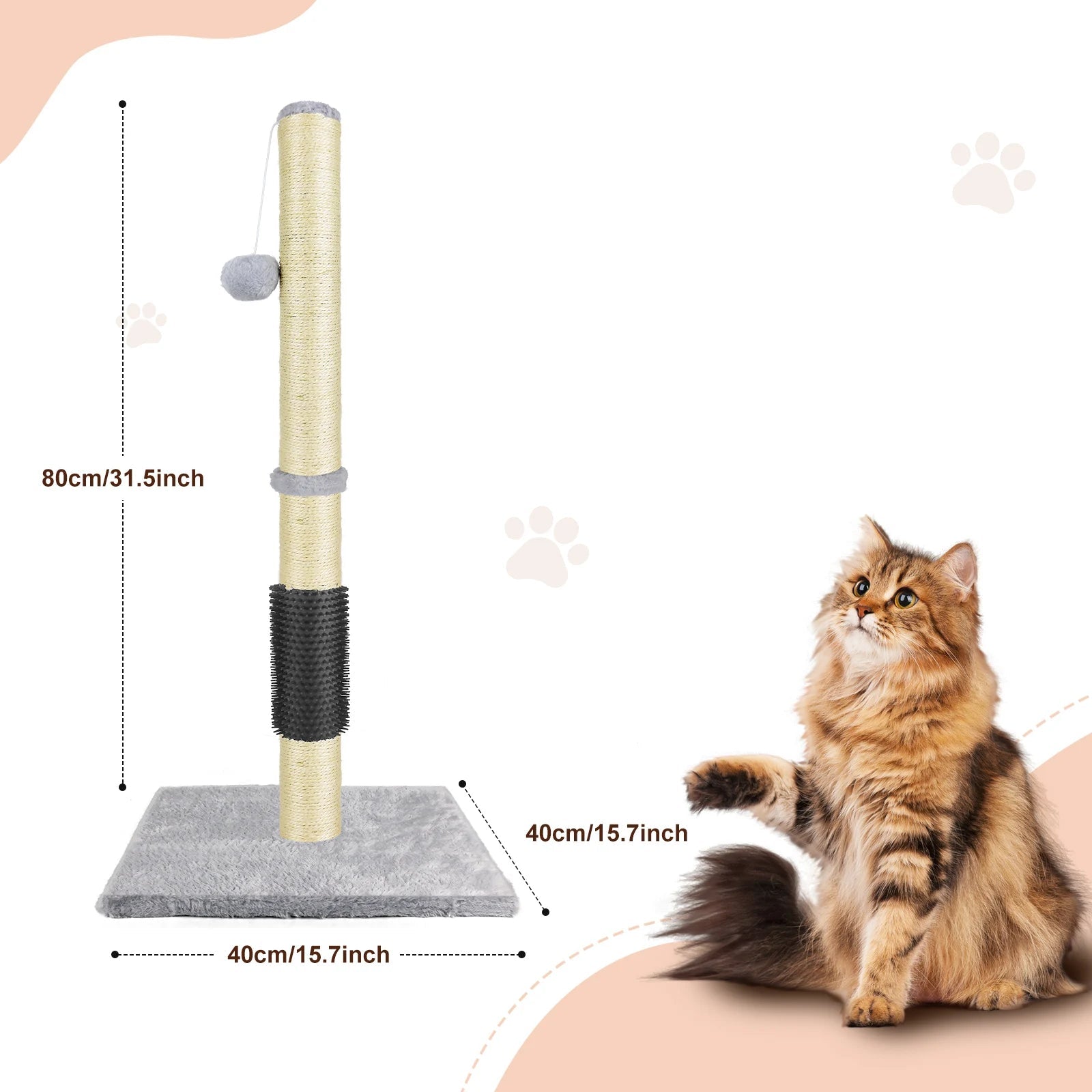 40/80cm Compact Cat Tree with Scratcher & Bed