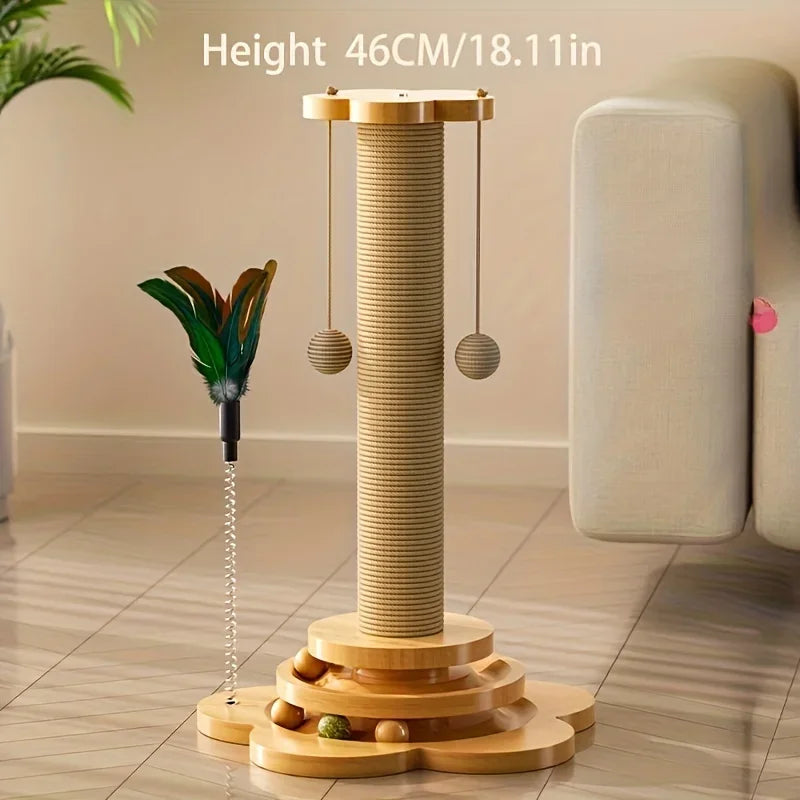 Solid Wood Cat Turntable Scratcher & Teaser Toy