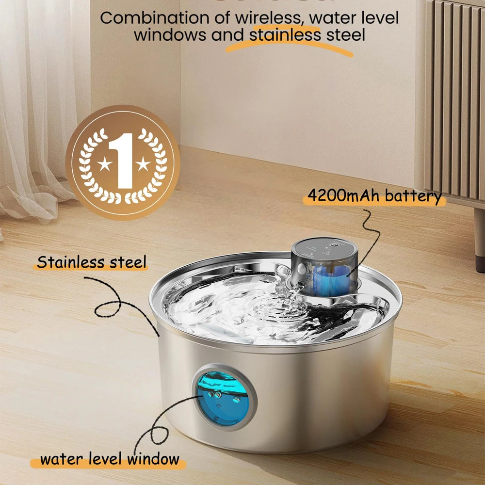 Wireless Stainless Steel Cat Water Fountain