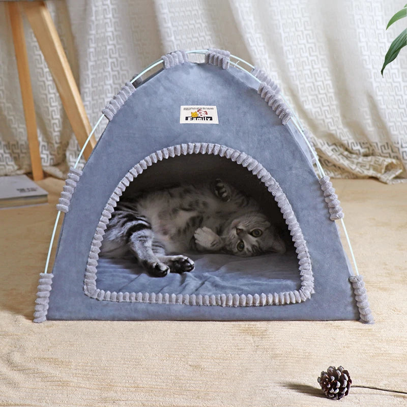 Foldable Cat House Tent with Soft Bed
