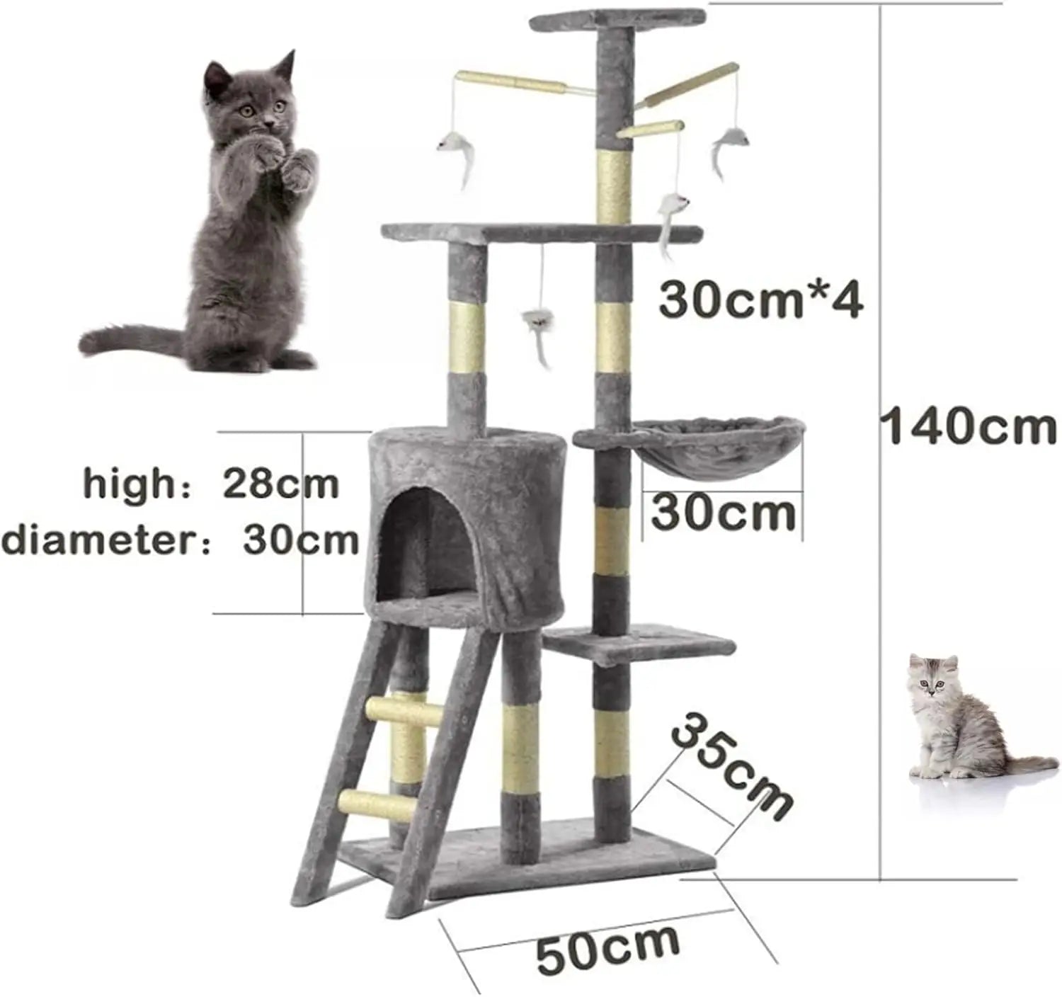140cm Cat Activity Tower with Multi-Level Climbing