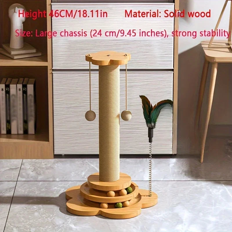 Solid Wood Cat Turntable Scratcher & Teaser Toy