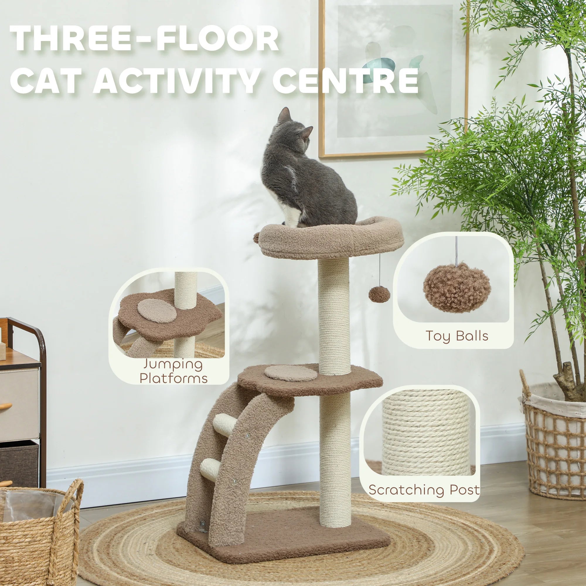 88cm Cat Tower with Scratching Post & Perch